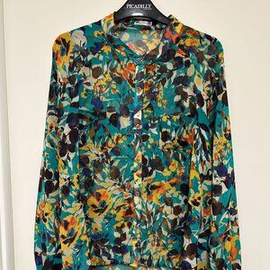 Kut From The Kloth Turquoise LS Sheer Blouse Shirt Top Medium